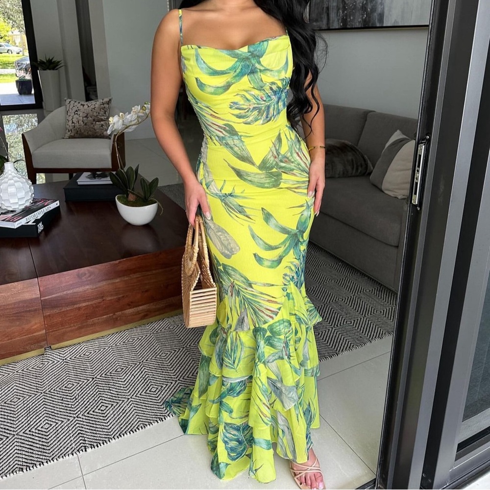Lime Print Summer Maxi Dress